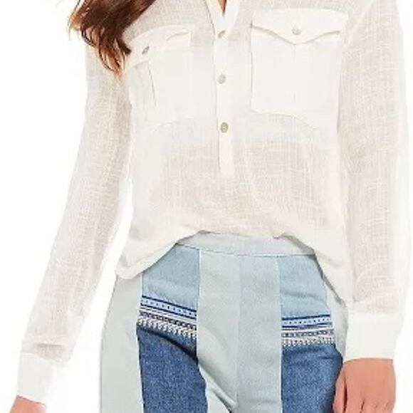 Free People Womens Talk To Me Crinkled Henley Shirt, medium - Picture 2 of 8